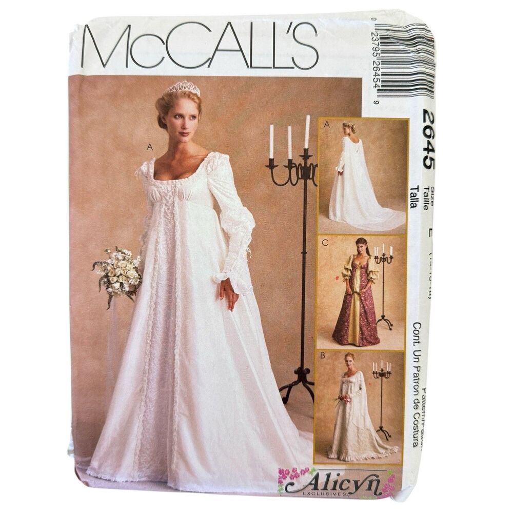 McCalls Sewing Pattern 2645 Alicyn Bridal Gown Wedding Dress Train Size 14 16 18